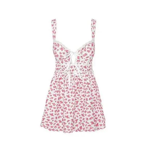 For Love & Lemons NWT Baby Blooms Pink Corset Floral Mini Dress Size XL - Picture 2 of 13